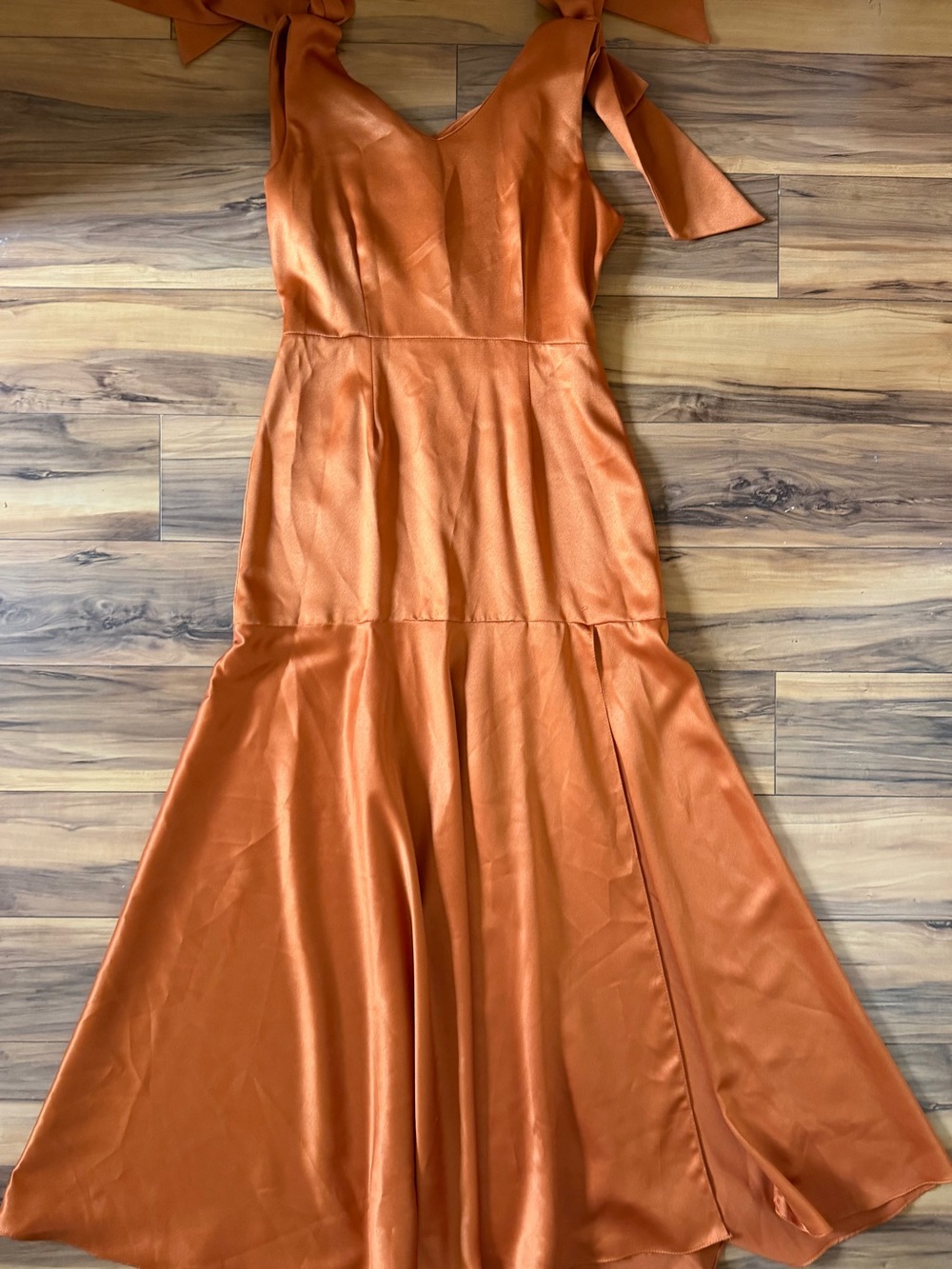 Satin Tie-Shoulder Strap in Burnt Orange Maxi Dress - Picture 1 of 9